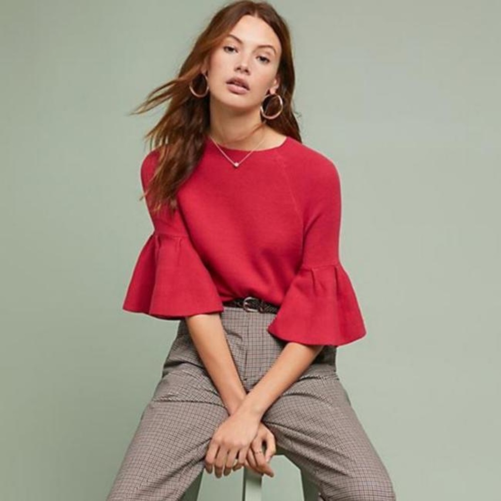 Anthropologie
Red Moth Anais Structured Bell Sleeve Sweater Knit Blouse